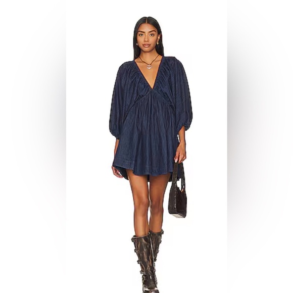 Free People Dresses & Skirts - Free People Portia Denim Mini Dress In Indigo Dark Rinse size Small Petite